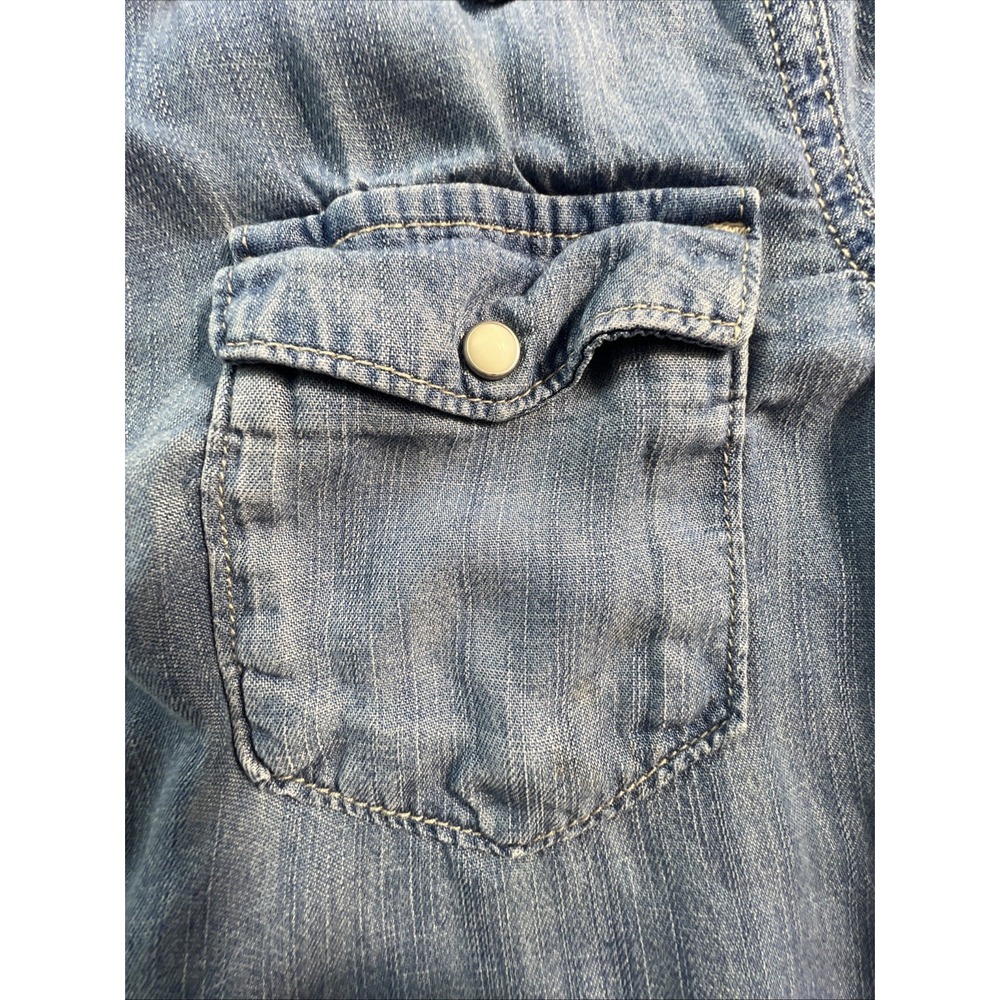 Gap Kids Denim Western Snap Button Shirt XL Distressed Shirt Tail - Picture 7 of 11